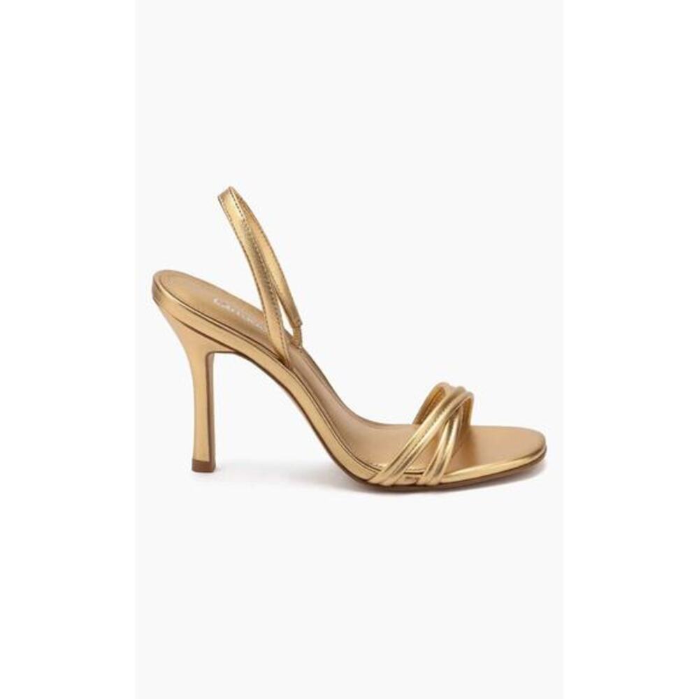 Larroude Metallic Gold Strappy High Heel Slingback Sandals